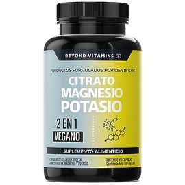 Citrato de Magnesio + Citrato de Potasio | 1334 mg de citrato de magnesio y citrato de potasio | Adicionados con Platano en Polvo, Curcuma y Arroz | Cápsulas sin rellenos | Vegano | Citrate Magnesium + Potassium Citrate-180 cápsulas