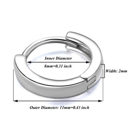 SILBERTALE Earrings Sterling Silver 925 Circle Nickel-Free Earring Cartilage Earrings for Second and Third Ear Hole Women Men Jewellery 8 mm, Sterling Silver