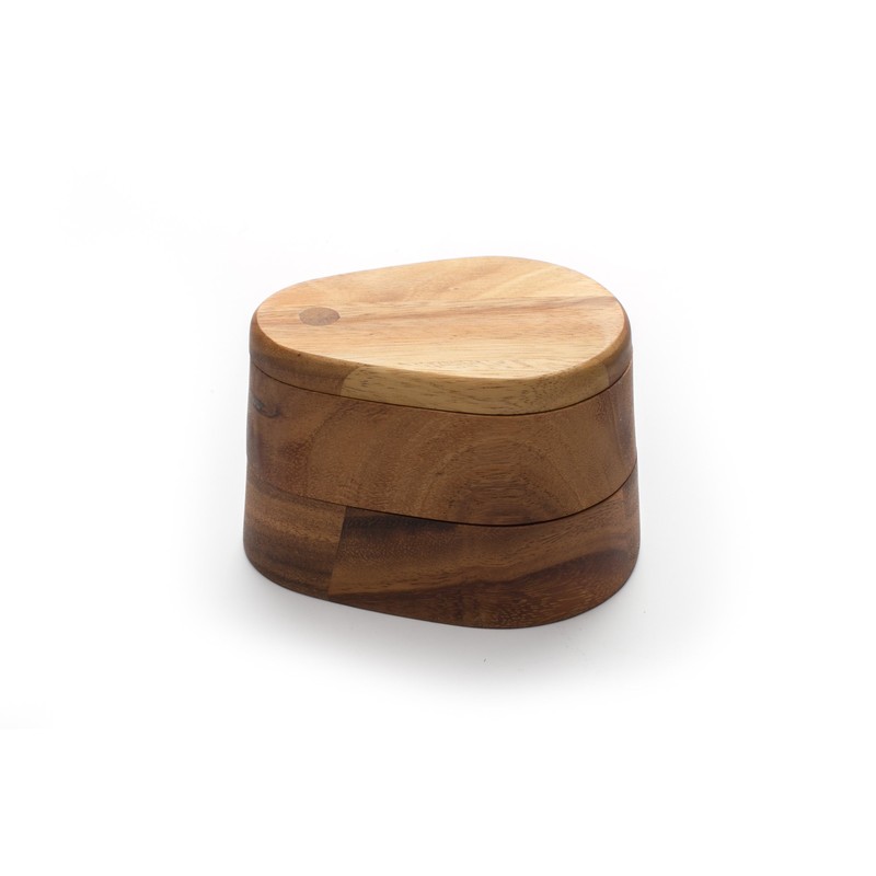 Ironwood Gourmet Double Layer Swivel Salt Cellar Box, Acacia Wood