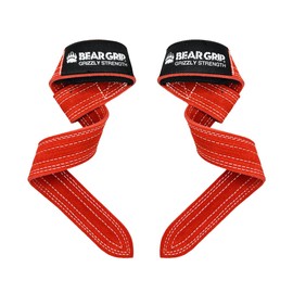 BEAR GRIP - Leather Weight Lifting Straps for Gym, Bodybuilding, Powerlifting, Crossfit and more (Red Dual Ply, Non-Padded)
