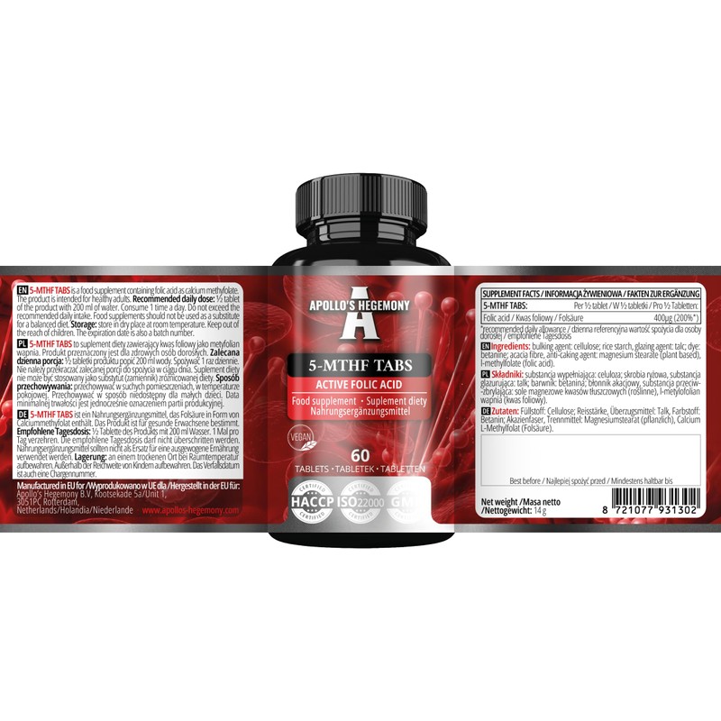 5-MTHF Tabs - 400 µg L-Methylfolate Per Serving - 60