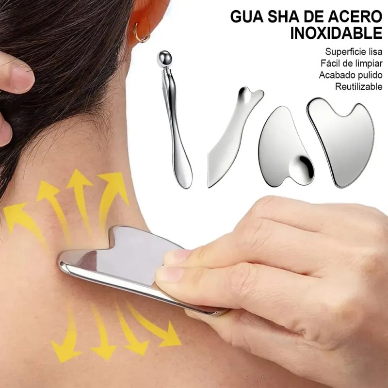 Kit Gua Sha Facial AVENIX de Acero Inoxidable para Masaje