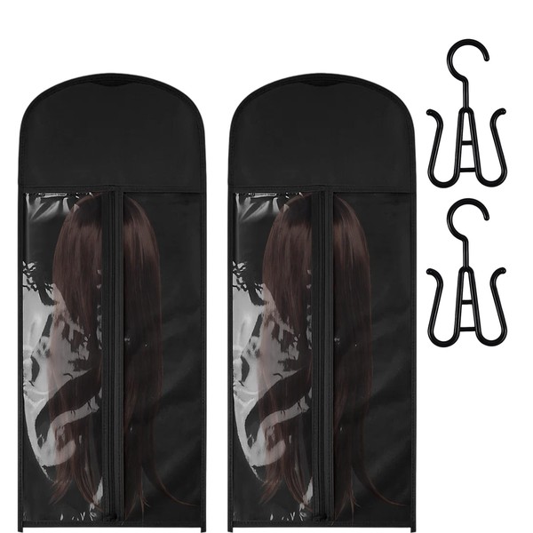 2PCS Wig Storage Bags with Hanger, Portable Hair Extensions Storage