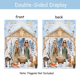 Jesus Nativity Scene Christmas House Flags Holy Family Christmas Yard Flag Religious Christmas Decorative Flag Winter House Flags for Outside 28" x 40" Double Sided