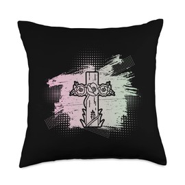 Rabbit Egg Jesus Easter Sunday Resurrection Floral Easter Sunday Jesus Resurrection Egg Rabbit Floral Cross Throw Pillow, 18x18, Multicolor