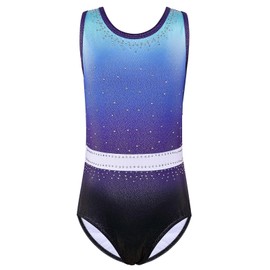 XFGIRLS Gymnastics Leotards for Girls Sleeveless Sparkle Leotard Dancing Ballet Gymnastics Athletic for Kids Blue Purple 8A