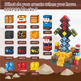 Yolla Loos Magnetic Building Blocks Toy Set, 108 Pieces, Montessori Toy, Gift for Children from 3 Years