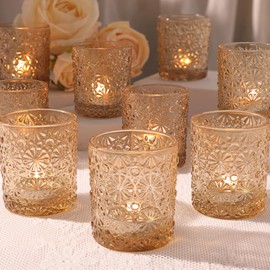 Gold Votive Candle Holder Set of 12, Flower Tea Lights Candles Holders for Wedding Table Centerpieces, Birthday Parties, Anniversary, Bridal Shower and Holiday Decorations
