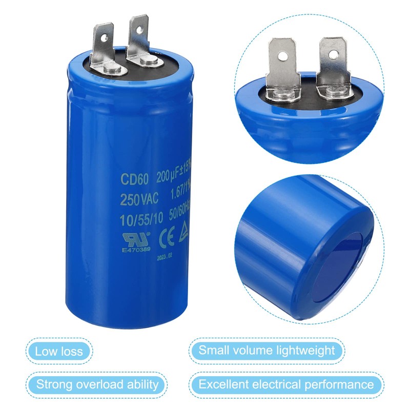 PATIKIL CD60 Run Capacitor 2 Pack 200uF/MFD 250VAC 15% Tolerance