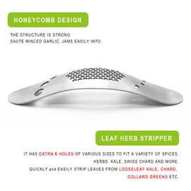 Garlic Press Rocker & Leaf Herb Stripper with Silicone Roller Peeler and Bottle Opener(Color Random), Stainless Steel Garlic Crusher Chopper Squeezer Slicer Mincer Press