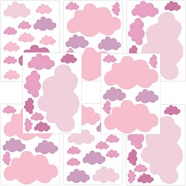 PREMYO Set of 70 Cloud Wall Stickers Kids - Nursery Decor Easy to Apply - Decals for Bedrooms for Girls Boys Pastell Pink