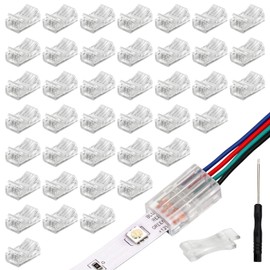 MILDWARM 40 Pack RGB LED Light Strip Connectors, 4-Pin 10mm Solderless LED Strip to Wire Quick Connector, Waterproof Gapless Adapter Track Lighting Connectors for 5050 Multicolor LED RGB Strip Lights