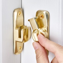 INIRET 2 Packs Barn Door Latches,90/180 Degree Gate Lock,Zinc Alloy Right Angle Door Lock Latch,Flip Gate Latches Hardware,Door Security Sliding Door Latch Lock fo Cabinets,Bathroom (Gold)