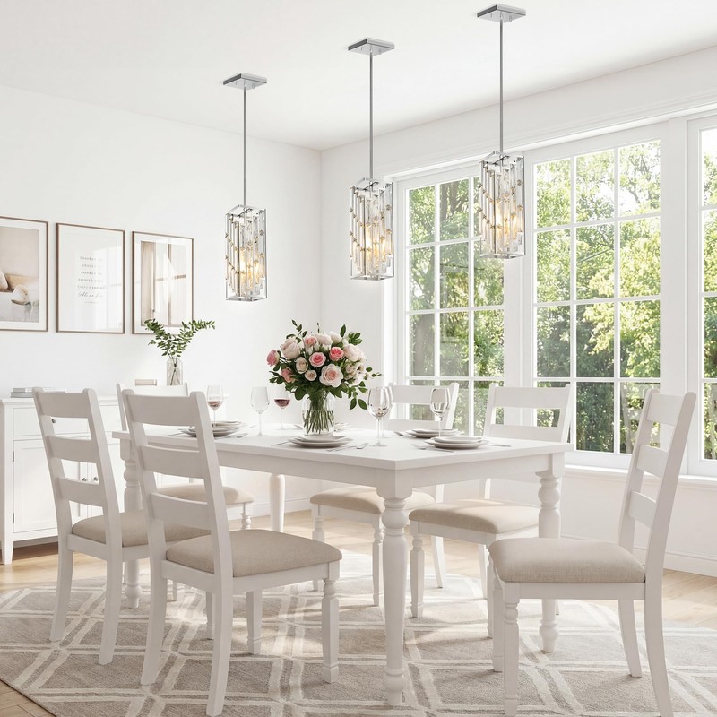Chrome Pendant Lights Kitchen Island 1 Pack, Mini Crystal Chandeliers,