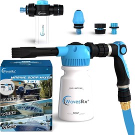 WAVESRX Boat & PWC Soap & Engine Flush Mixer Bundle – Foam Cannon for Pressure Washer Accessories, Garden Hose & Jetski Cleaning Kits | Dual-Use Foamer Spray Gun | Jet Ski & Boat Cleaning Supplies