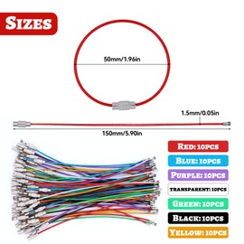 Aimeke Pack of 70 Wire Keyrings, Stainless Steel Key Ring, Wire Rope, Multifunctional Key Rings with Twist Lock for Luggage Tag, ID Tag Flashlights (7 Colours), Red, black, purple, transparent, green,