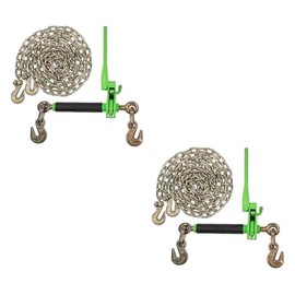 Mytee Products 2 Pack 5/16" - 3/8" Hi-Viz Green Heavy Duty Folding Handle Ratchet Load Binder w/Grab Hook 7,100 lbs WLL & 2 Pack 5/16"x 12' Grade 70 Binder Chain w/Clevis Grab Hooks 4,700 Lbs WLL