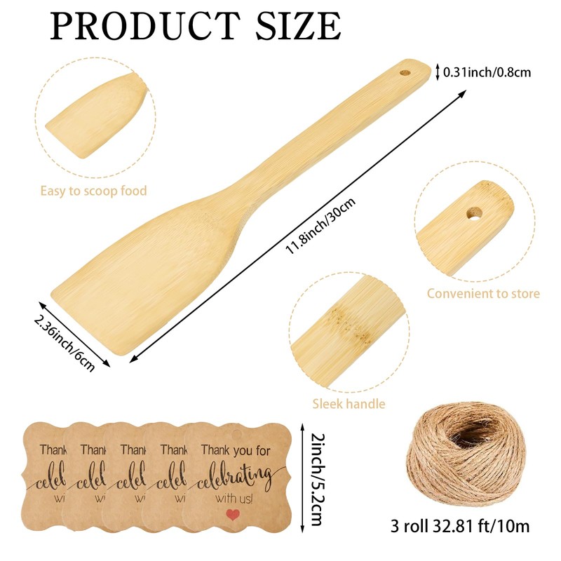 LECEHIVO 60 Sets Bamboo Spatula with Thank You Cards and