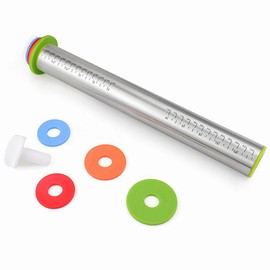 LGXEnzhuo 17" Stainless Steel Adjustable Rolling Pin with 4 Sets Thickness Rings, Dough Roller Pin for Pizzas, Pies, Biscuits, Dumplings, Pasta - Easy to Clean