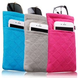 DQbhzh Soft Eyeglass Cases for Women Men Double Eye Glass Case Squeeze Top Eyeglasses Case Sunglass Pouch with Microfiber Clean Cloth Dual Travel Glasses Sleeve 3 Pack Light Grey+Hot Pink+Blue