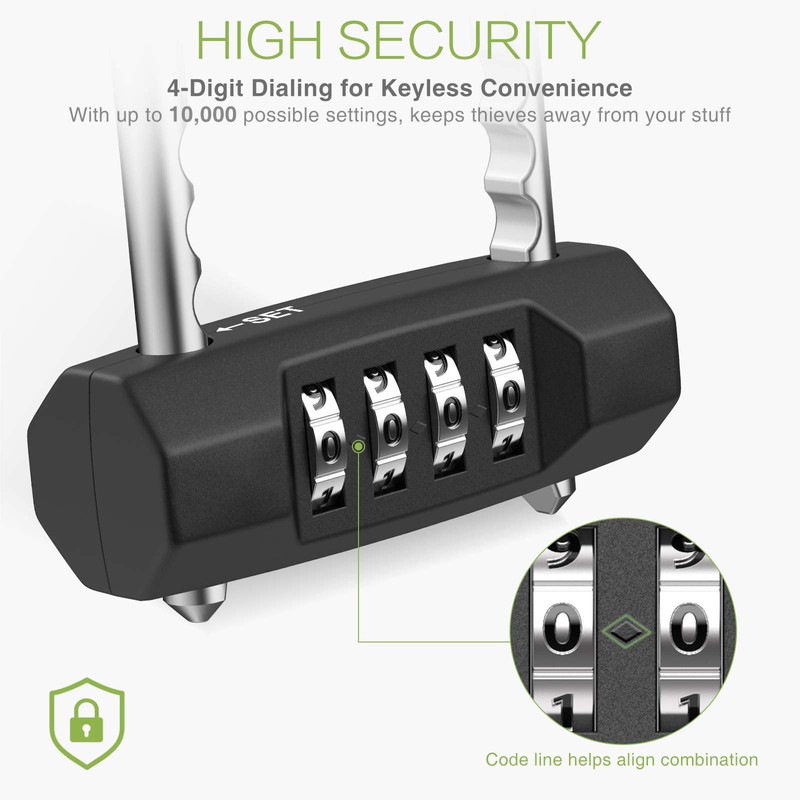 KeeKit Combination Padlock, 4 Digit Resettable Combo Lock with Adjustable