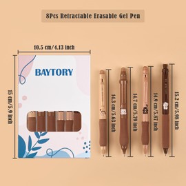 BAYTORY Retractable Erasable Gel Pens, 8Pcs Black & Blue Ink Pens, 0.5mm Fine Point, Cute Erasable Pen for Planners and Crossword Puzzles (Coffee)