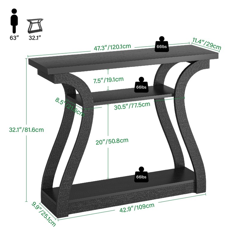 47" Wood Console Table for Entryway, Narrow Sofa Table with