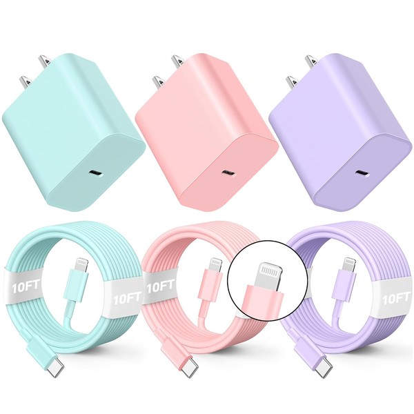 Compatible with iPhone Charger Fast Charging, [3Pack 10FT] 20W PD