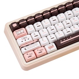COOMICKEY PBT Keycaps, Pink White Keycap Set, 145 Keys Dye Sublimation Cute Custom Keycaps, FOA Profile Keyboard Key Cap for ANSI ISO Layout Cherry MX Switches Mechanical Keyboards