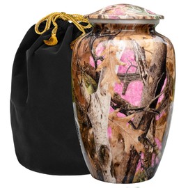 Trupoint Memorials Cremation Urns for Human Ashes, Camouflage and Hunters Decorative Burial Urn for Adult Men and Women, Large Pink