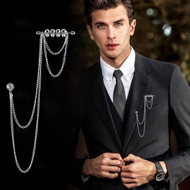 Retro Skull Suit Pin with Double Hanging Chains Brooch Collar Lapel Pin for Men Shirt Suit Tuxedo Tie Punk Coat Stud Badge Brooch Tassel Suit Accessories Jewelry Pin Clips (Silver)