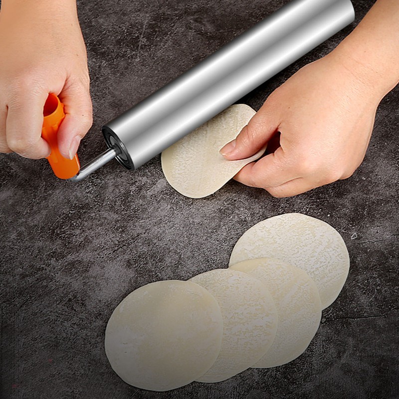 Rolling Pin Stainless Steel Dough Roller Fixed 360° Rotation for