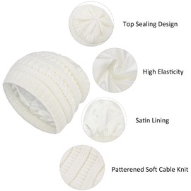 Durio Satin Lined Beanie for Women Soft Winter Hats Cold Weather Silk Lined Knit Beanie Hat for Women Blue