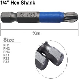 Fongmore 12Pcs 50mm S2 Steel Magnetic Anti Slip Cross Pozidriv Screwdriver Bits Set PH1 PH2 PH3 PZ1 PZ2 PZ3 1/4 Inch Hex Shank Cross Head Drill Bit