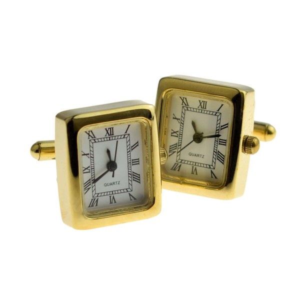 Working Square Faced Golden Clock Face Cufflinks Presented Personalised Engraved