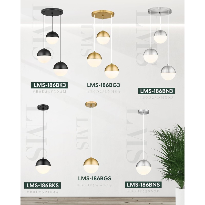 LMS Mid Century Pendant Lights, Brushed Gold Kitchen Island Light
