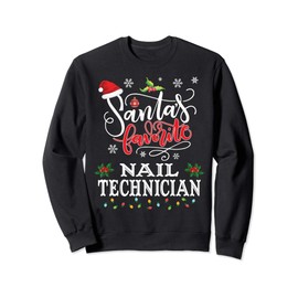 Santa's Favorite Nail Technician Funny Christmas Light Xmas Sweatshirt
