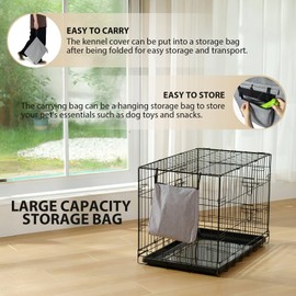 Dog Crate Cover for Anxiety - Waterproof 600D Oxford Pet Kennel Cover with Storage Bag, Fits 42 Inch Dog Crate, Windproof & Sun Resistant, Calming Cover for Indoor Outdoor Use, Gray