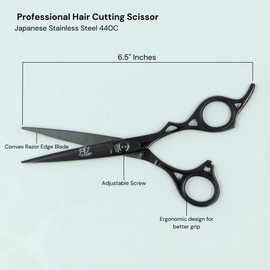 Pakden 6.5" Professional Hair Cutting Scissors – Japanese 440C Steel – Ergonomic Handle – Adjustable Screw – Available in Black, Silver & Gold – Salon & Barber Use (BLACK)