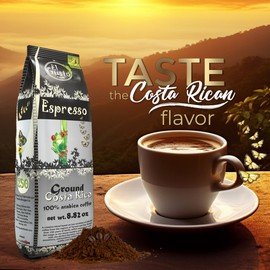 Costa Rican Coffee, Espresso Roast Ground (8.8oz) - 100% Fresh Arabica Beans, Shade Grown & Localy Sourced - Costa Rican Souvenirs, Perfect Coffee Lover Gift