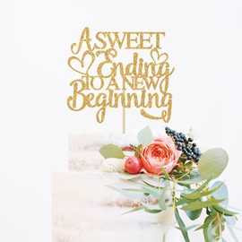 Decoración para tartas con un final dulce para un nuevo comienzo, la aventura comienza, bodas, jubilación, graduación, despedida, purpurina dorada