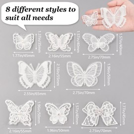 URROMA 8 Pcs 3D Butterfly Lace Cloth Patch,Lace Butterfly Applique Embroidery Butterfly Patch for DIY Clothes Dress Hair Ornaments Bridal Headdress Wedding Decor