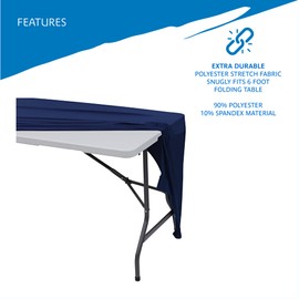 Iceberg 16546 Stretch Fabric Table Cover with 2 Open Sides, Fits 72" x 30" Folding Tables, Blue