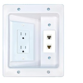 RiteAV CAT5E CAT6 Recessed Wall Plate Cable Concealer Management Kit with Power Outlet Hides Cords and Cables