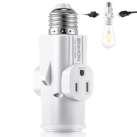Enhon 1 Pack Light Socket Outlet Adapter, 2/3 Prong Light Socket to Plug Adapter, E26/E27 Heat Resistant Lamp Bulb to 2/3 Prong Plug Outlet Splitter Converter for Garage Porch Indoor Outdoor