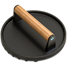 AIKKIL Burger Press, 7.08" Round Heavy-Duty Cast Iron Smash Burger Press Meat Steak with Wood Handle for Blackstone, Blackstone Griddle Accessories for Sandwiches, Paninis(Round)