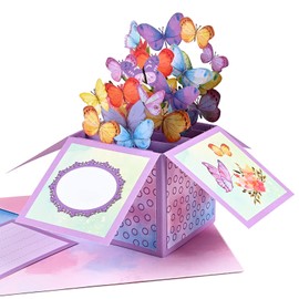 Giiffu 3D Butterflies Pop Up Card for Women, Wife, Mom, Daughter, Sister - 7" x 7" Butterfly Gift Card for Birthdays, Thank You, Get Well, Mother Day, Anniversary- Includes NoteCard and Envelope