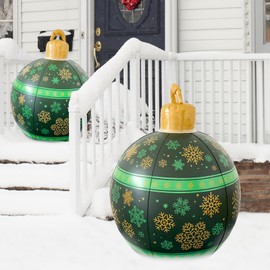 24'' Giant Inflatable Christmas Balls, Xmas Blow up Balls, Outdoor Christmas Decorations for Outside Indoor Holiday Yard Lawn Decor (Green)