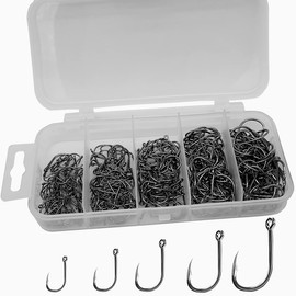 Drasry Fishing Hooks Set High Carbon Steel Large Fish Hook Kit Suitable for Freshwater and Saltwater Bass Trout Fish Walleye (Black(#6 to #14 300pcs)