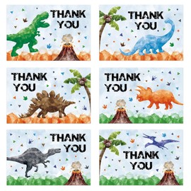 WERNNSAI Watercolor Dinosaur Thank You Card - Set of 24 Thank You Cards with Envelopes for Kids Dino Theme Blank Note Cards for Birthday Parties Baby Shower 11×16cm